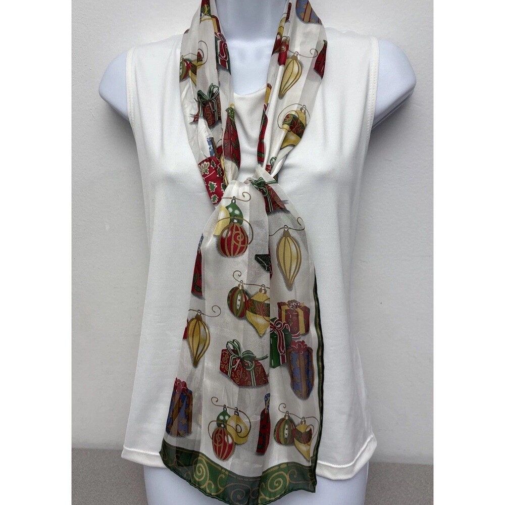 Liz Claiborne Christmas Holiday Novelty Satin Silk Rectangle Scarf, 60” X 10.5”